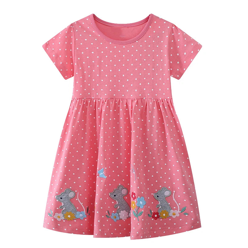 Little Girls Cartoon Flowers Rabbits Embroidered Dresses childrensterritory