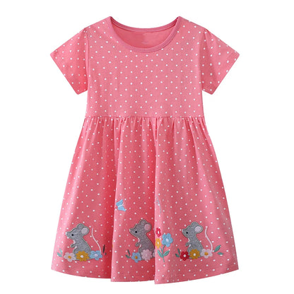 Little Girls Cartoon Flowers Rabbits Embroidered Dresses childrensterritory