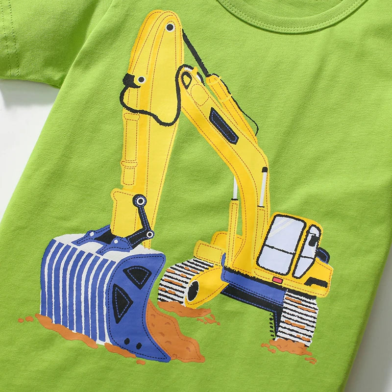 Kids Boys Cartoon Excavator Print Summer T-shirts