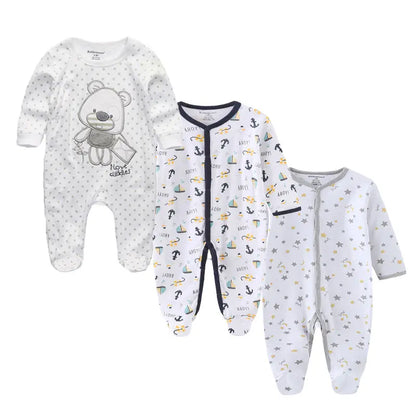 Long Sleeve Overall Printed Baby Zipper Rompers