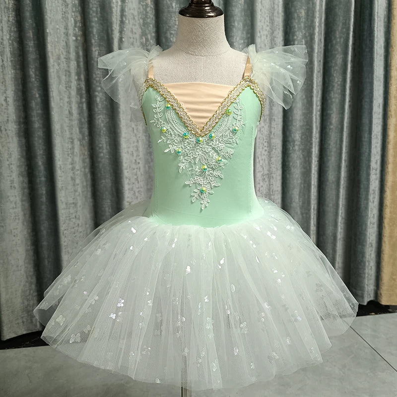 Kids Girls Sequined Ballet Leotard Tutu Dresses childrensterritory