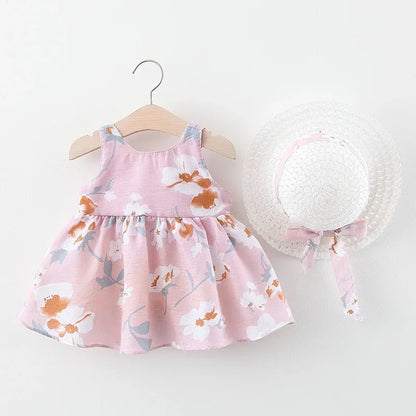 Baby Girl Big Bow Floral Princess Dress with Hat childrensterritory