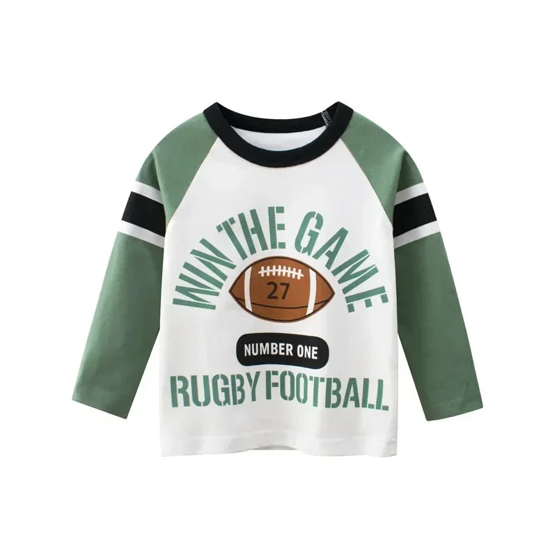 Rugby Letter Print Kids Boys Bottoming Cotton T-shirts