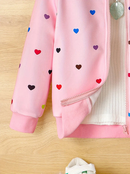 Kids Girls Colorful Love Print Zipper Jacket For Fall childrensterritory