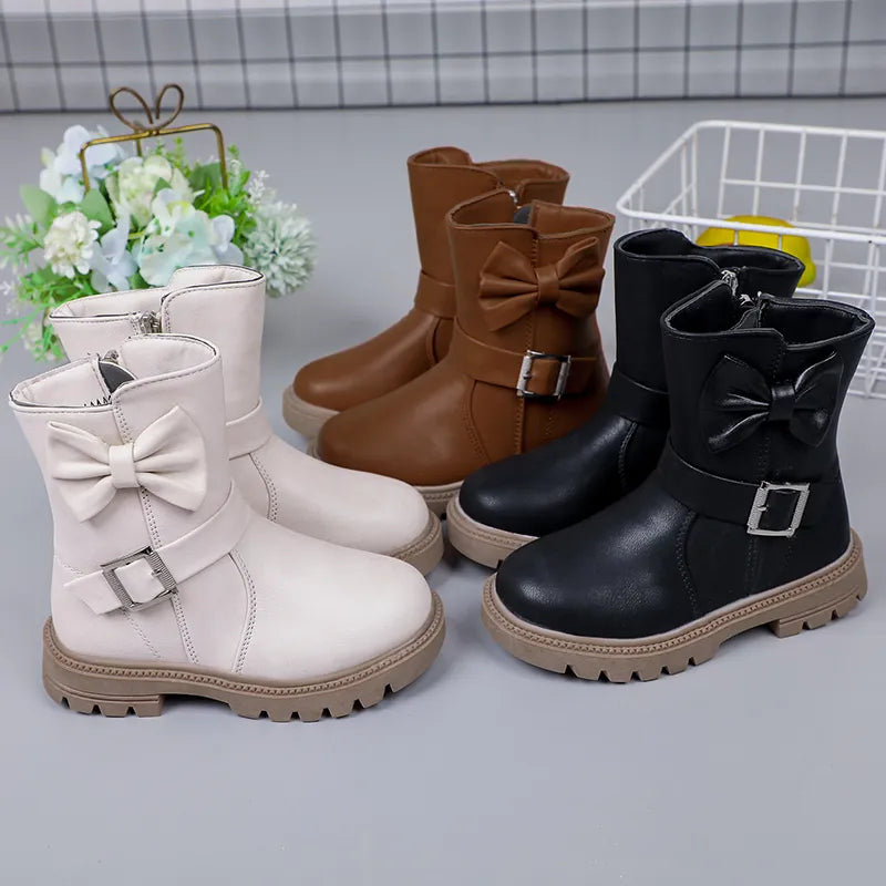 Kids Solid Color Long Snow Boots with Buckle Design childrensterritory