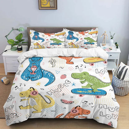 HD Cartoon Dinosaur Print Bedding Set for Kids Bed childrensterritory