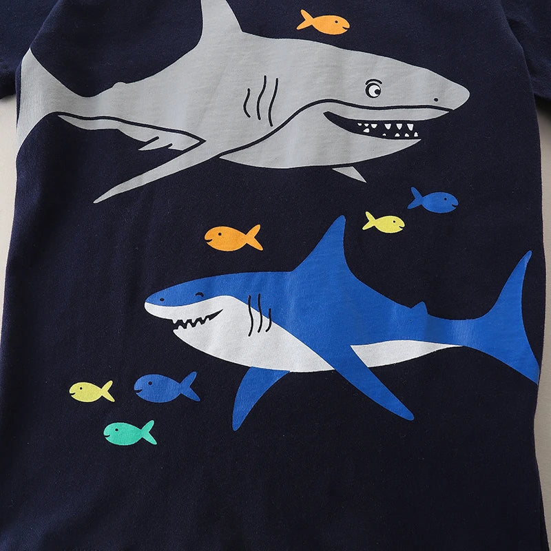 Little Boys Cartoon Shark Design Cotton T-shirt childrensterritory