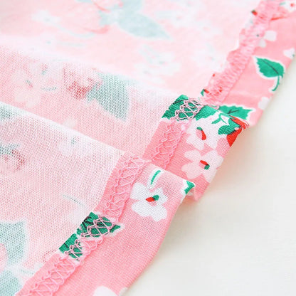 Kids Girls Strawberry Flowers Print Cotton Dress childrensterritory