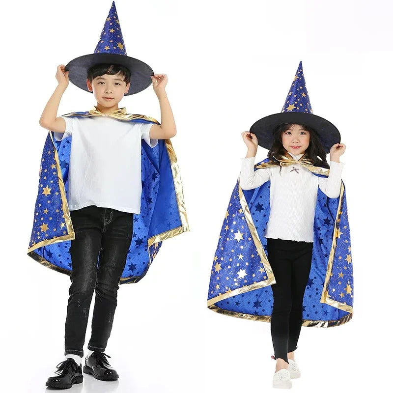 Kids Black Purple Red Carnival Cloak with Witch Hat