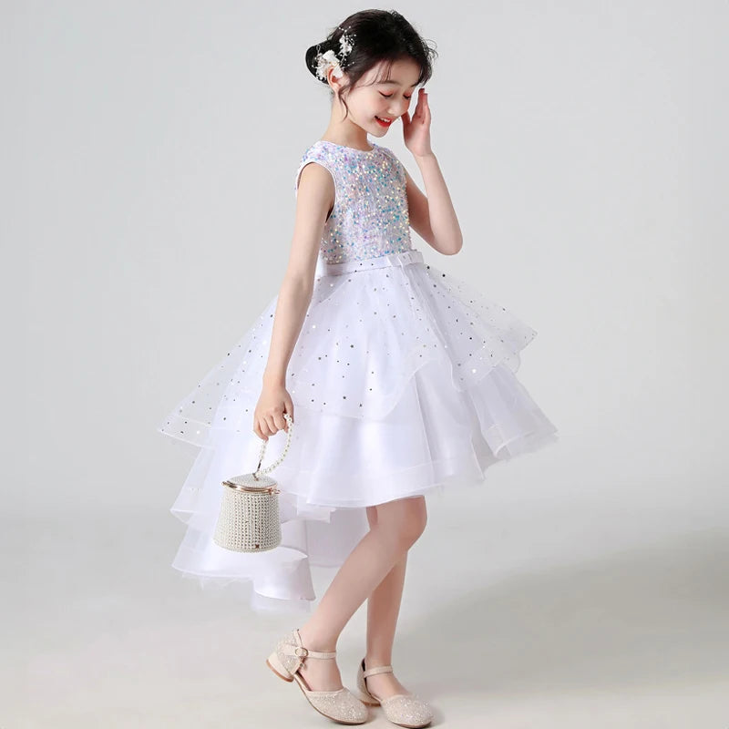 Kids Girls Princess Sequins Party Dresses with Trailing