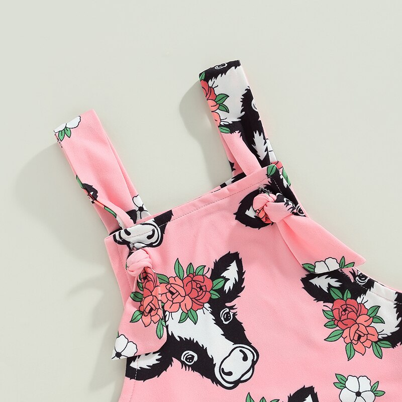 Baby Girl Cow Printed Crew Neck Summer Bodysuit childrensterritory