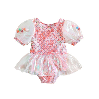 Fish Scale Pattern Toddler Girl Beachwear Dress childrensterritory