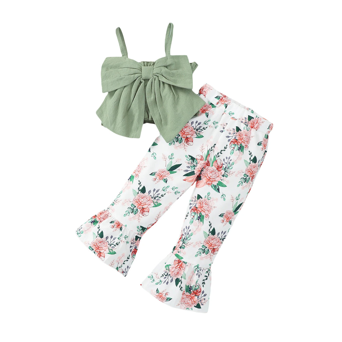 Kid Girl Sling Tank Top and Floral Pant Clothing Set