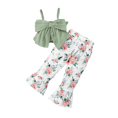 Kid Girl Sling Tank Top and Floral Pant Clothing Set