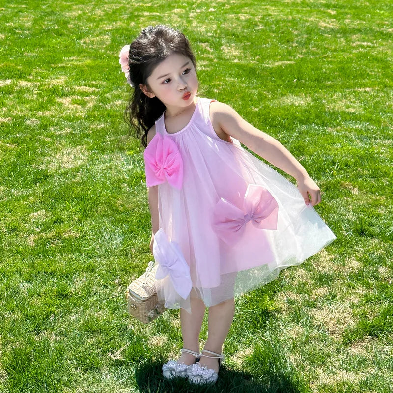 Little Girls Stylish Bow Design A-Line Princess Yarn Skirt Dresses