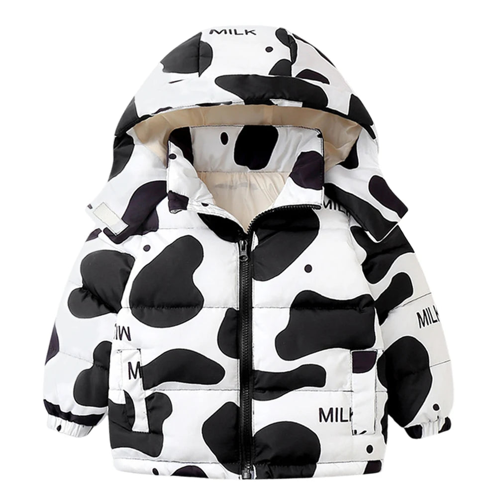 Kids Long Sleeve Cartoon Pattern Zip Up Hooded Jacket