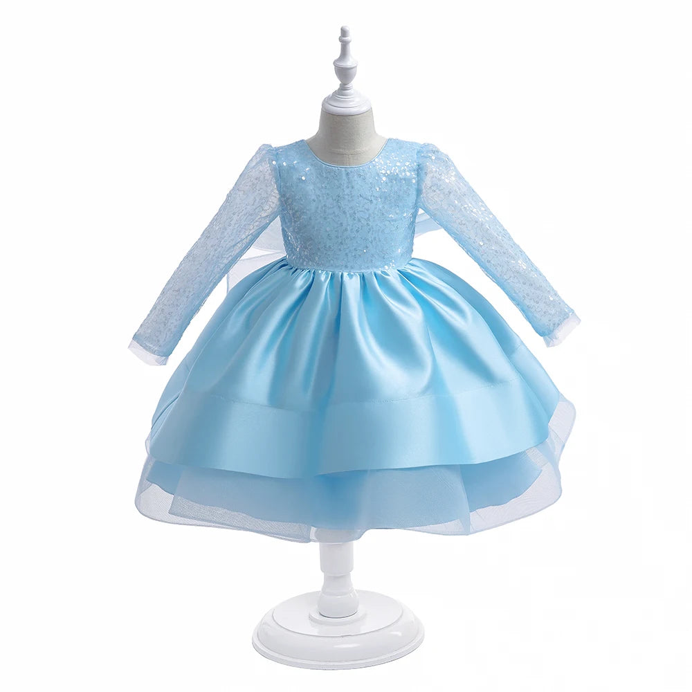Kids Girls Glitter Puffy Sequin Princess Birthday Dresses