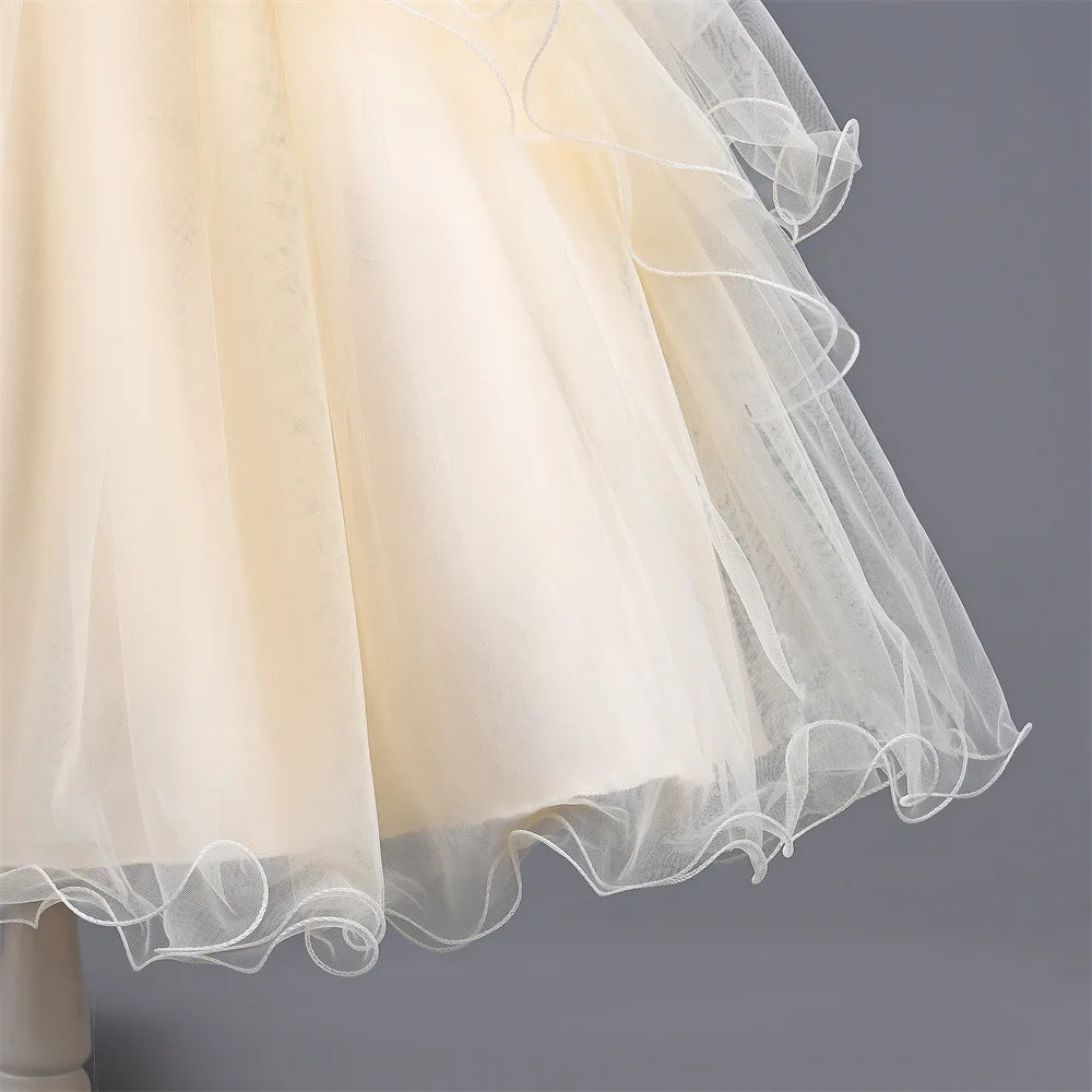Kids Girls Long Fluffy Mesh Studded Grand Evening Party Dresses childrensterritory