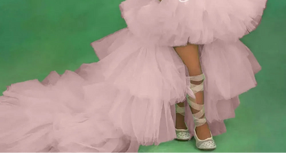 Little Girls Mint Green Tiered High-Low First Communion Gown childrensterritory