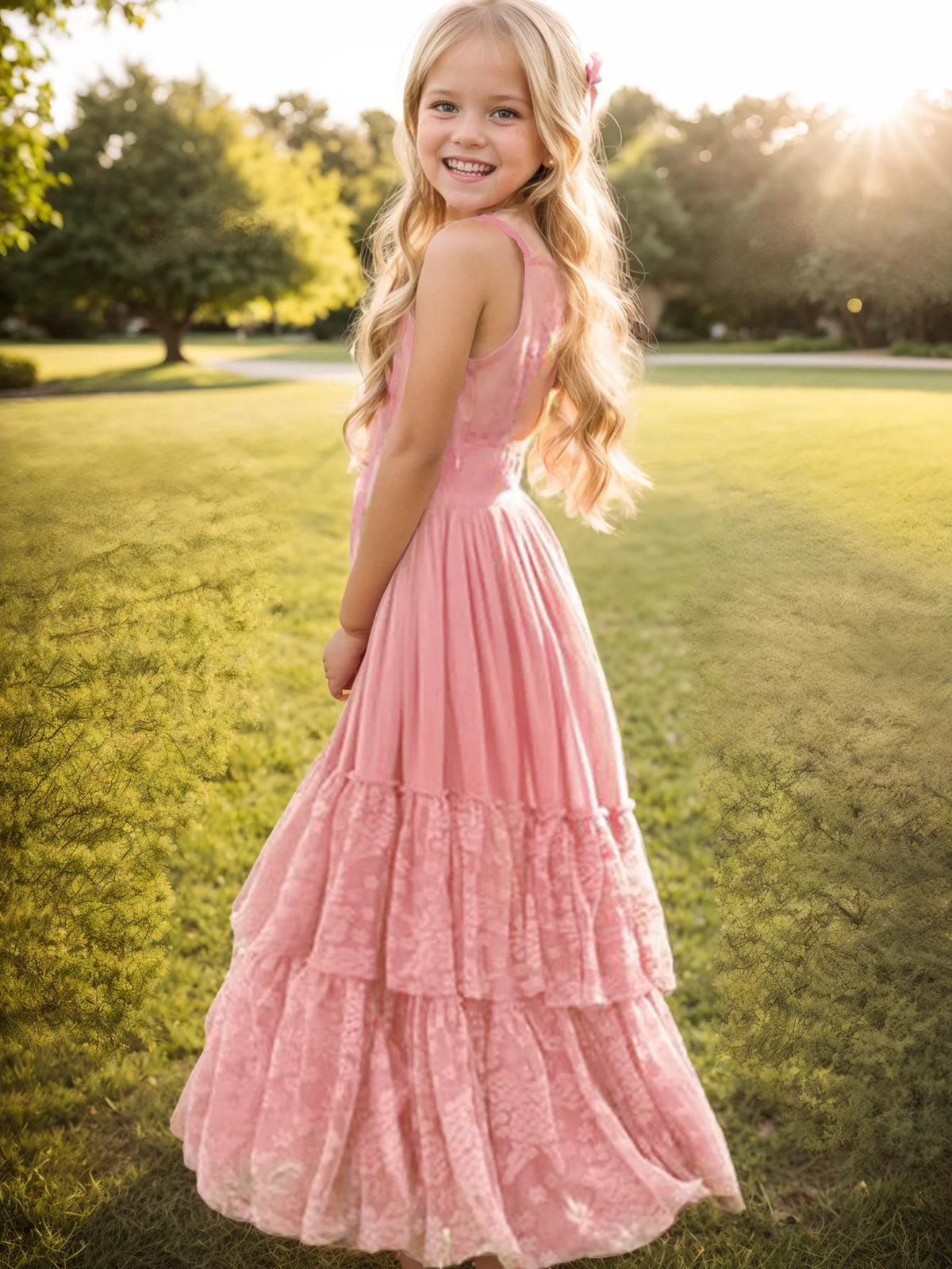 Girls Long Lace Design Plus Size Summer Princess Dresses childrensterritory