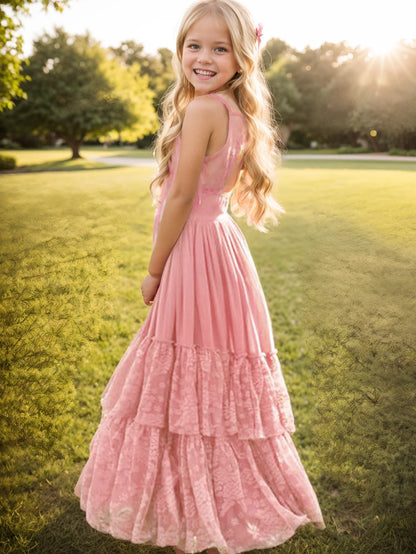 Girls Long Lace Design Plus Size Summer Princess Dresses childrensterritory