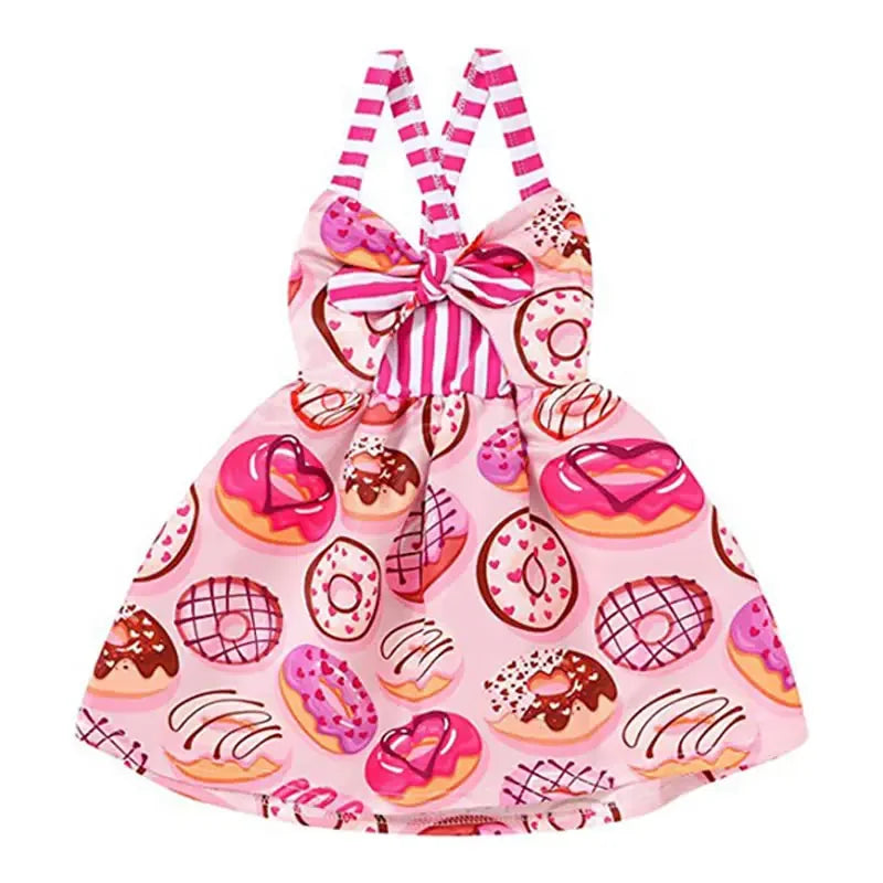 Ice-cream Printed Kids/Baby Girls Backless Strap Dress