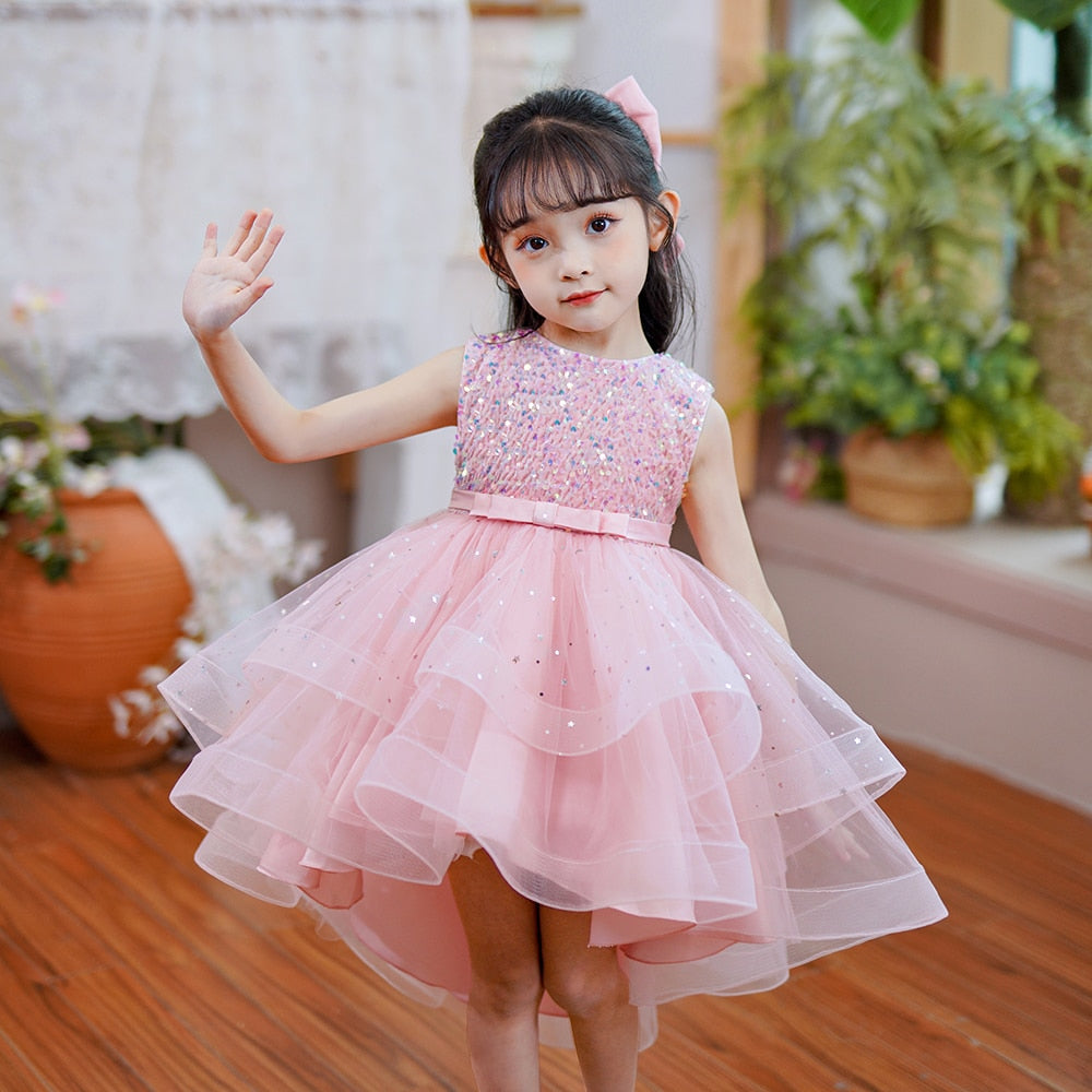 Bridesmaid Sequins Tulle Trailing Kids Girls Princess Dresses childrensterritory