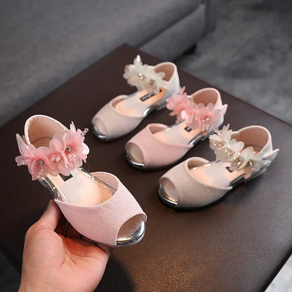 Girls Low Heel Rhinestone Flower Wedding Party Princess Shoes childrensterritory
