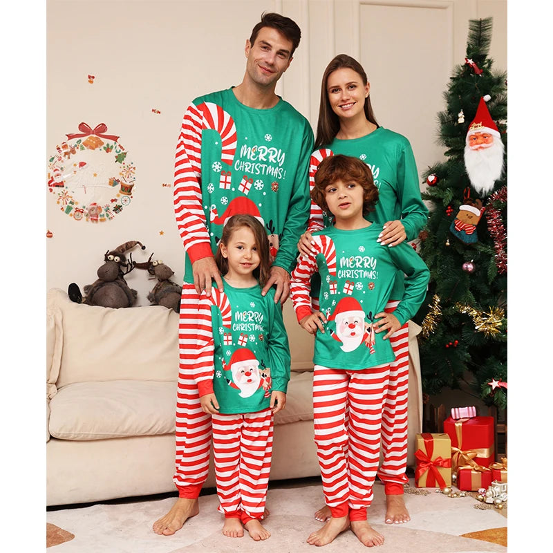 Same Look Striped Design Family Matching Xmas Sleepwear Sets childrensterritory