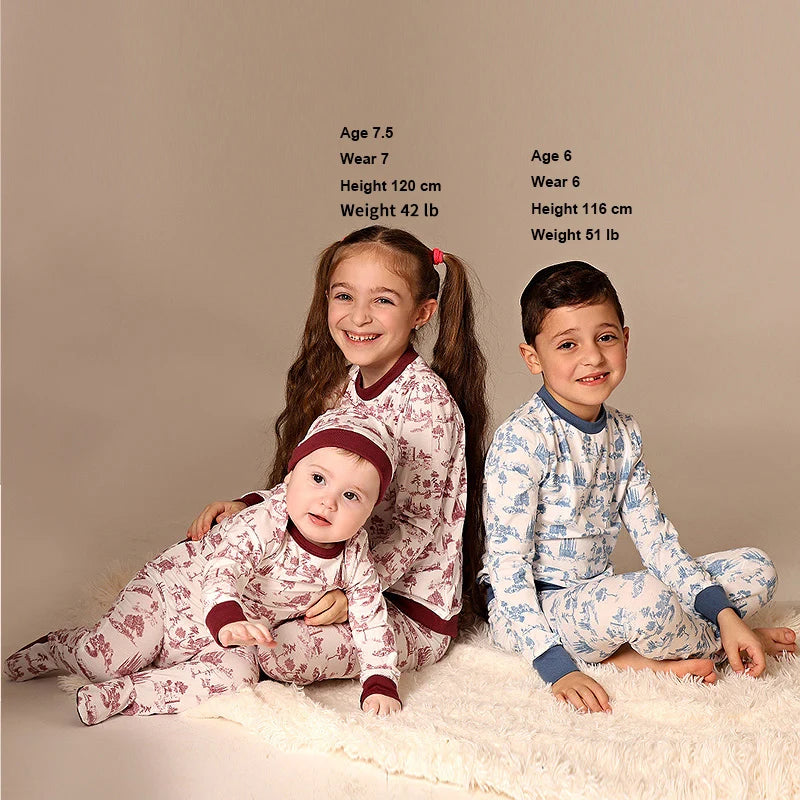 Baby and Kids Printed French Toile Cozy Pajamas and Footies