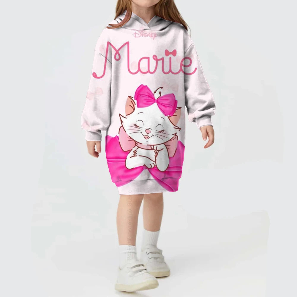 Kids Girls Cute Cat Print Casual Hoodie Dresses