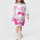 Kids Girls Cute Cat Print Casual Hoodie Dresses childrensterritory