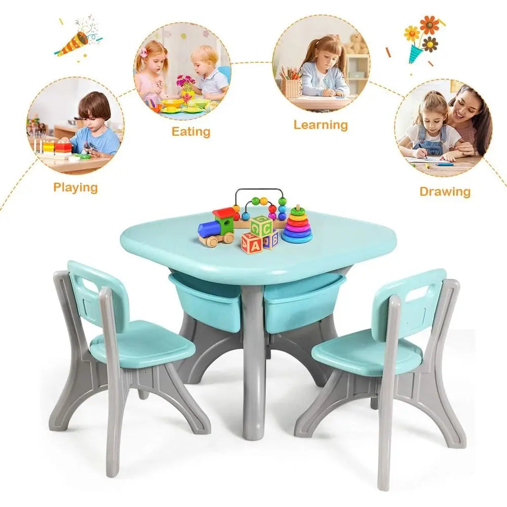 Toddler/Kids 2-in-1 Table and 2 Chairs Set w/Storage Shelf