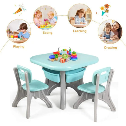 Toddler/Kids 2-in-1 Table and 2 Chairs Set w/Storage Shelf