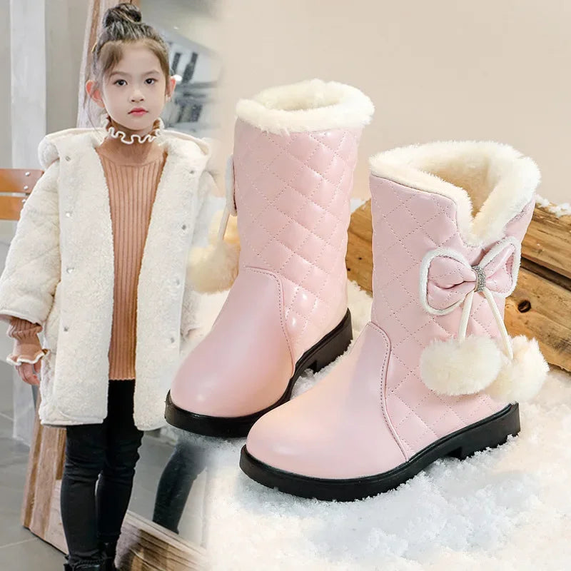 Kids Girls Warm Fur Plush Princess Snow Boots