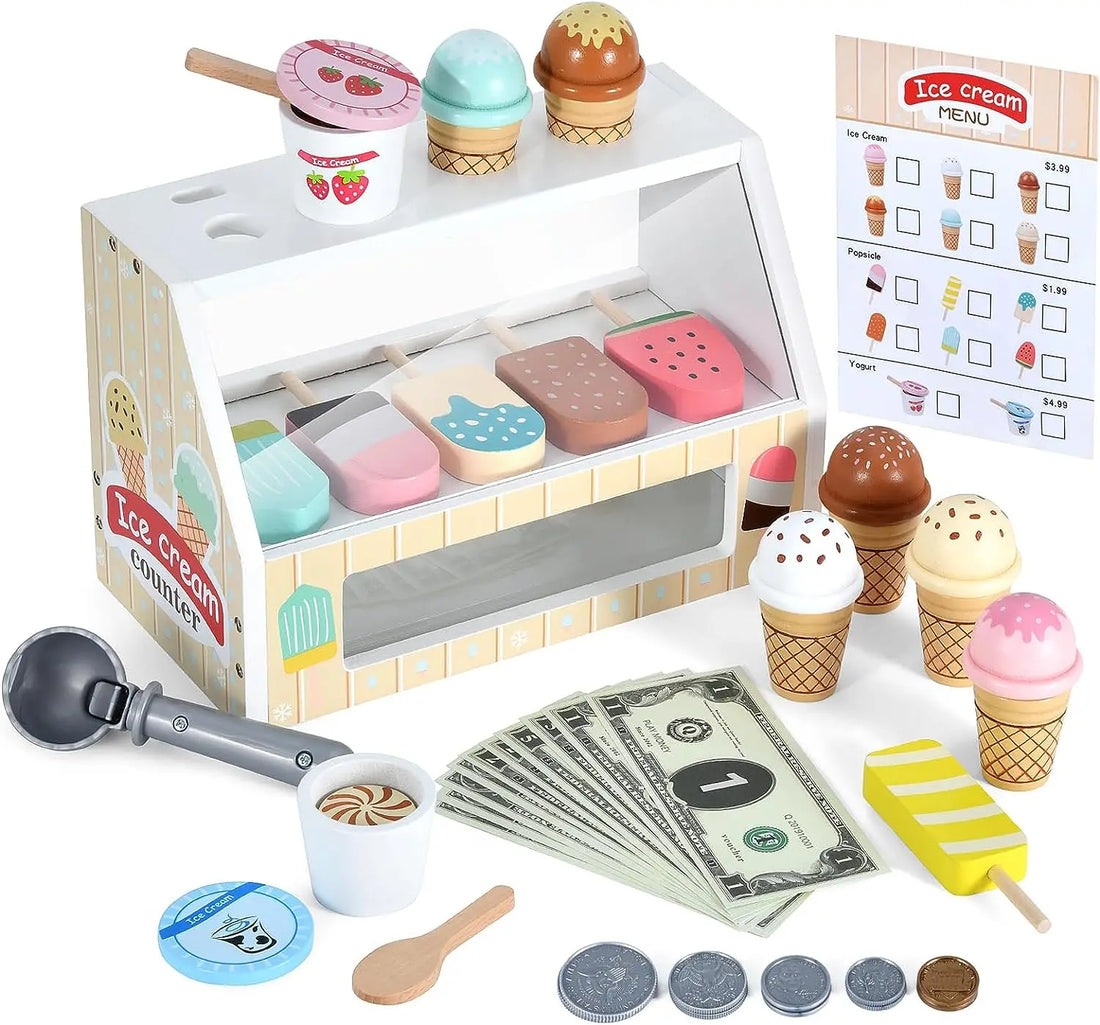 Kids Wooden Ice Cream Counter Playset childrensterritory