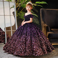 Little Girl Deep Purple Sequin Luxury Gowns/Party Dresses childrensterritory
