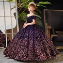 Little Girl Deep Purple Sequin Luxury Gowns/Party Dresses childrensterritory