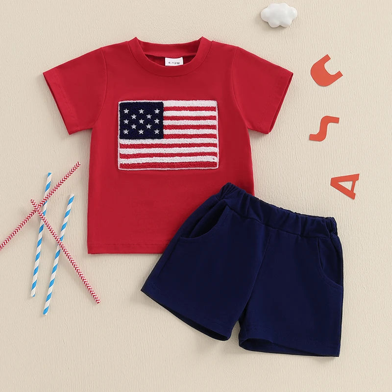 National Flag Letter Print Baby Boy Summer Outfits
