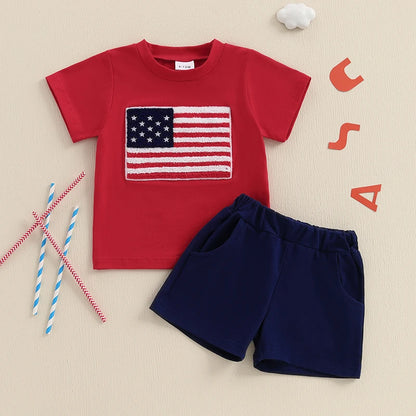 National Flag Letter Print Baby Boy Summer Outfits