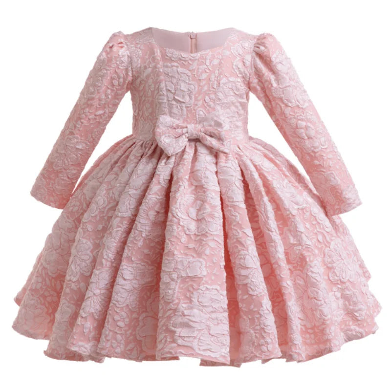 Long sleeved Bow Design Party Dresses For Girls childrensterritory