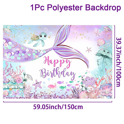 Mermaid-themed Kids Birthday Party Decorations and Tableware Set