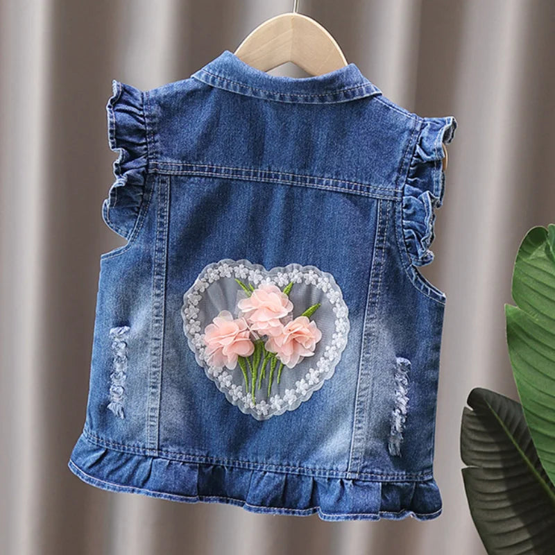 Baby/Kids Stylish Flower Print Denim Vests childrensterritory