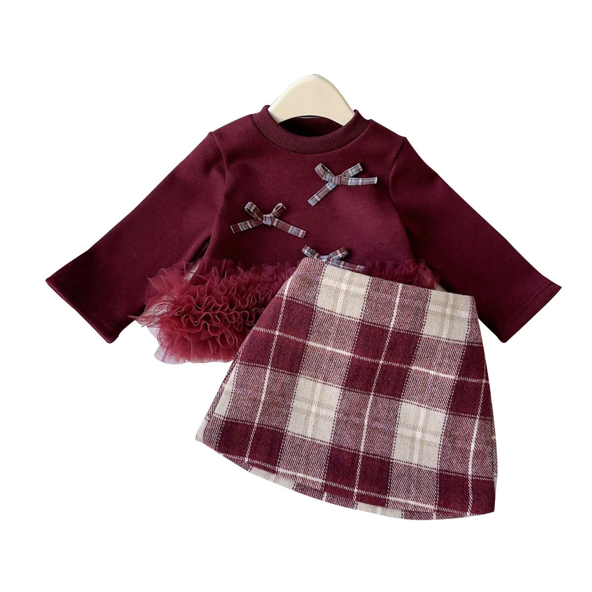 Girls' Bow Design Long-Sleeved Winter Outfit