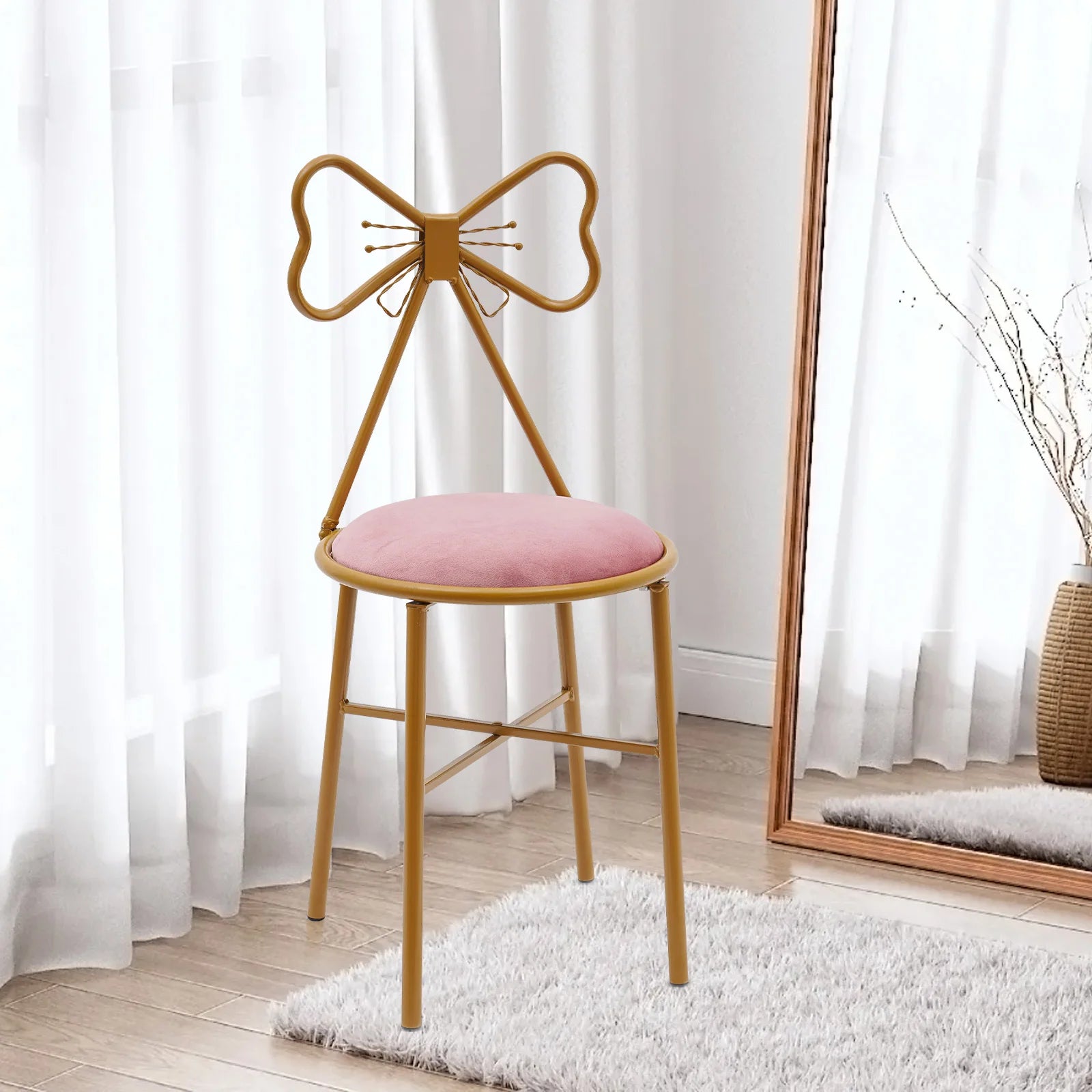 Metal Frame Butterfly Bow Design Modern Makeup Chair childrensterritory