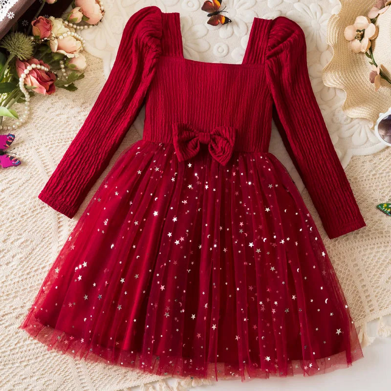 Girls' Long-Sleeved Fluffy Party Dresses childrensterritory