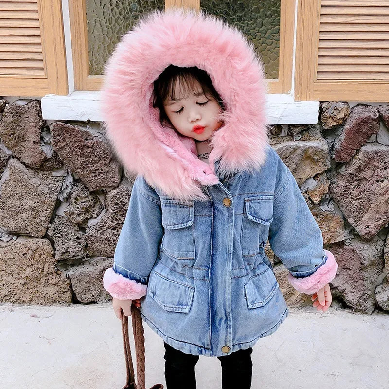 Large Fur Collar Hooded Little Girl&