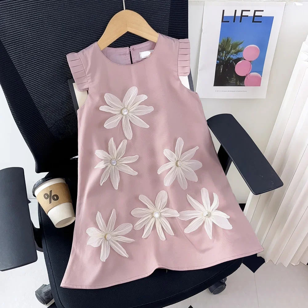 3D Flower Design Kids Girls Summer Party Dresses childrensterritory