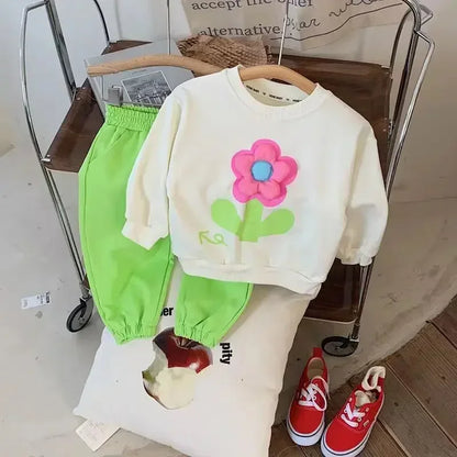 Kids Girl Floral Sweatshirt Top and Pants Set for Autumn childrensterritory