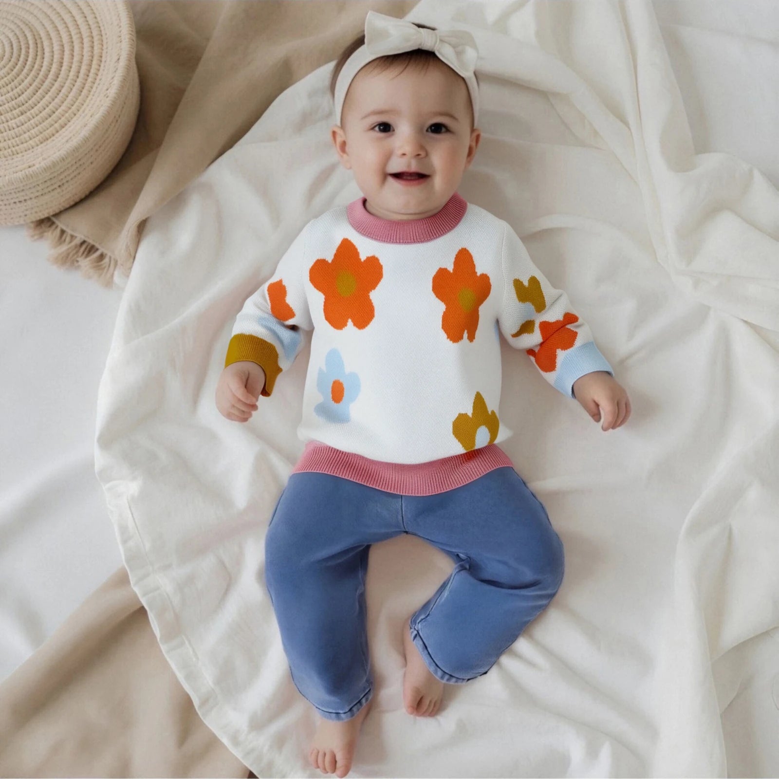 Baby Girl Floral Print Knit Sweaters